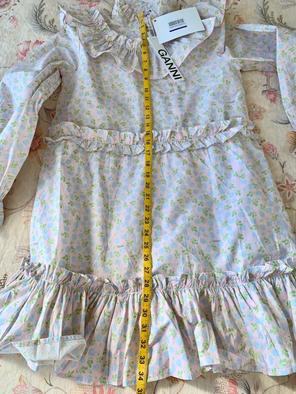 Ganni Ruffle Floral-Print Mini Dress 100% Cotton size 42 US L NWT - Picture 13 of 13